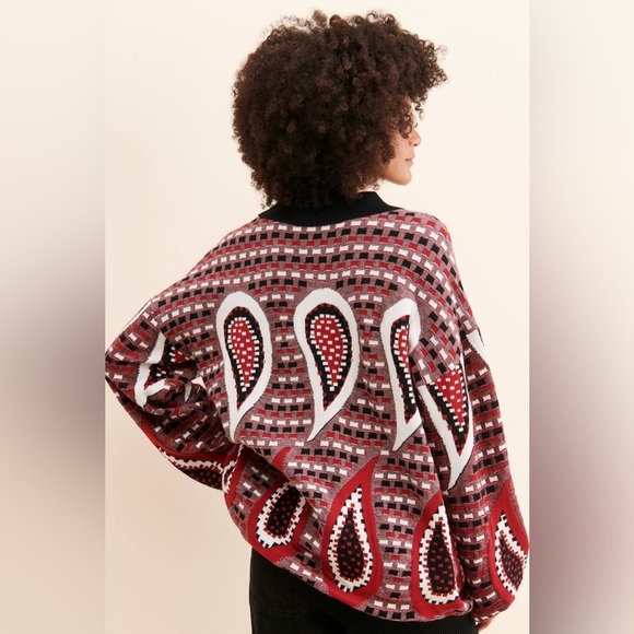 Anthropologie  - French Mauve Red and Black Paisley Sweater - Picture 4 of 5